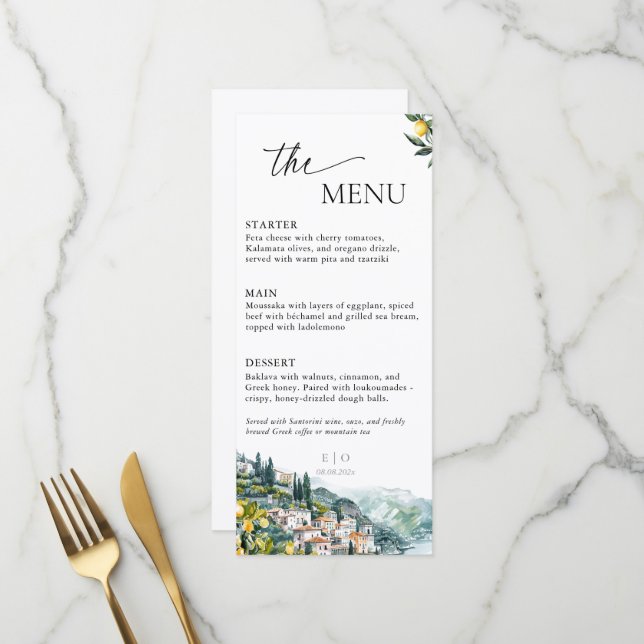 Amalfi Küste Italien Lemon Hochzeit Sommer Menükarte (Vorderseite/Rückseite Beispiel)