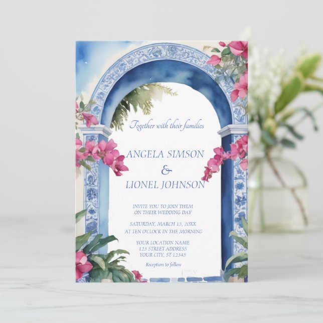 Amalfi Küste Italien Rosa Blume Bougainvillea Einladung (Stehend Vorderseite)