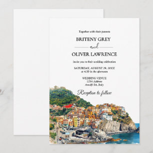 Amalfi Küste Italien Wasserfarbe Skyline Hochzeit Einladung