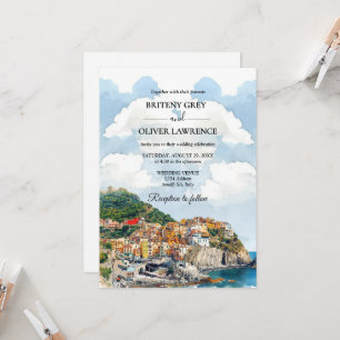 Amalfi Küste Italien Wasserfarbe Skyline Hochzeit Einladung