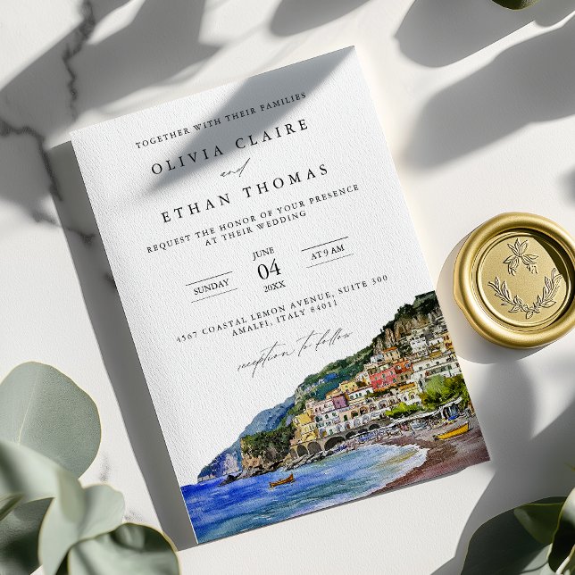 Amalfi Küste Italien Wasserfarben Hochzeit in Urla Einladung (Von Creator hochgeladen)