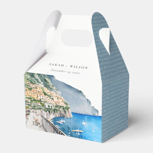 Amalfi Küste Italien Wasserfarbenwelt Hochzeit Geschenkschachtel (Vorderseite)