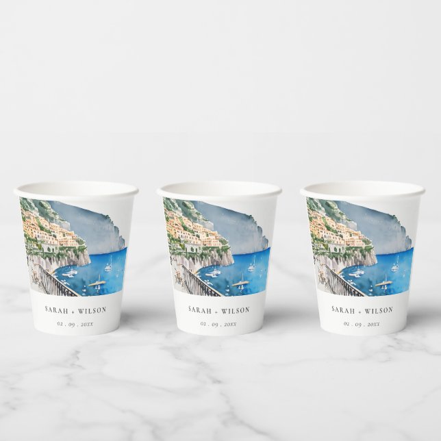 Amalfi Küste Italien Wasserfarbenwelt Hochzeit Pappbecher (Multi)
