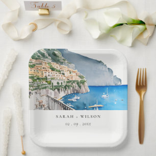 Amalfi Küste Italien Wasserfarbenwelt Hochzeit Pappteller