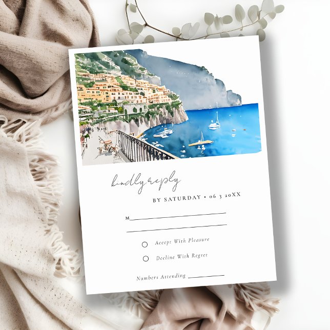 Amalfi Küste Italien Wasserfarbenwelt Hochzeit RSVP Karte (Von Creator hochgeladen)