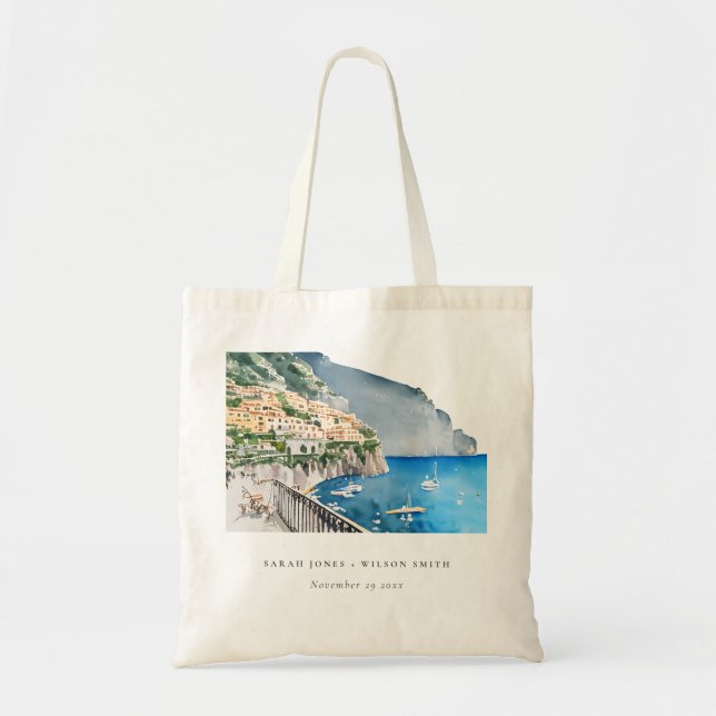 Amalfi Küste Italien Wasserfarbenwelt Hochzeit Tragetasche (Vorne)