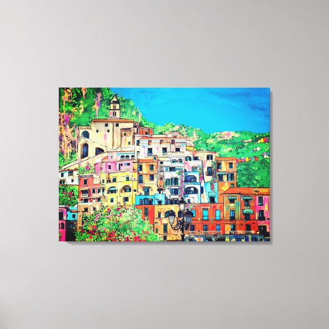 Amalfi Küste Italiens Moderne digitale Kunst Leinwanddruck (Vorderseite)