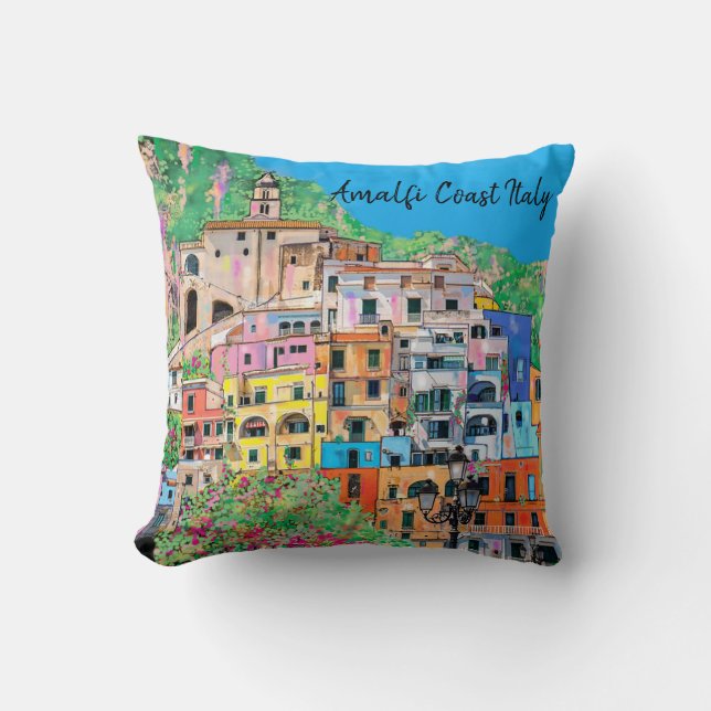 Amalfi Küste Italiens Traditionelle digitale Kunst Kissen (Vorderseite)