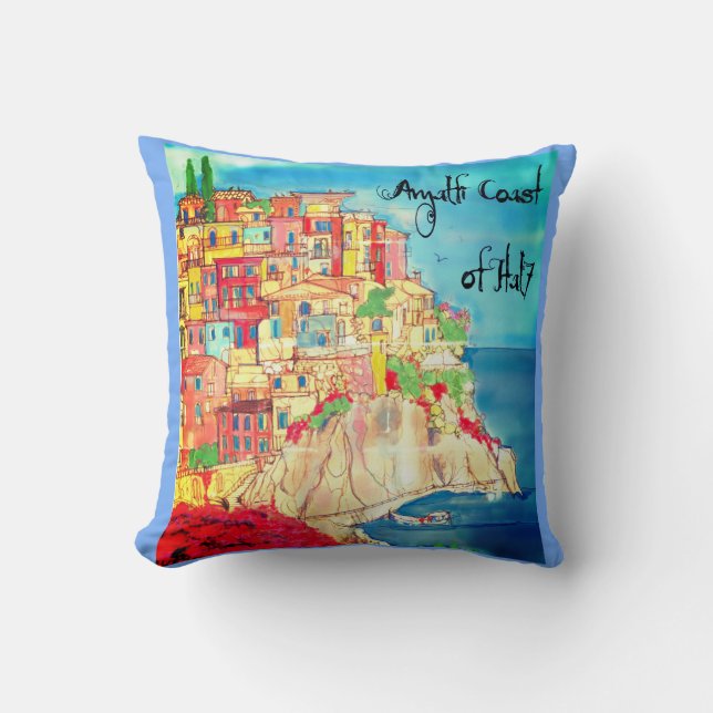 Amalfi Küste Italiens Wasserfarbe Mittelmeer Kissen (Vorderseite)