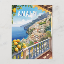 Amalfi Küste Lemon Balkon Meer Blick Retro Reisen Postkarte