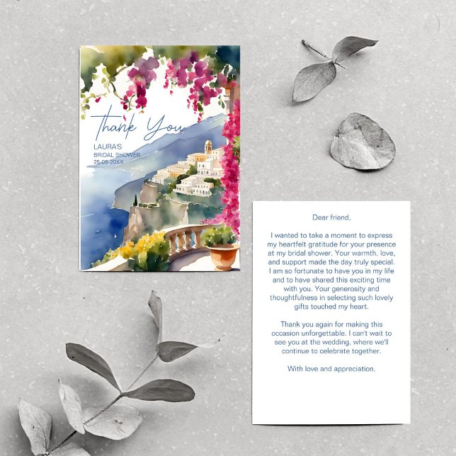 Amalfi Küste Mittelmeer Italienisches Brautparty Dankeskarte (Amalfi coast Mediterranean Italian bridal shower Thank You Card Positano bridal shower thank you)