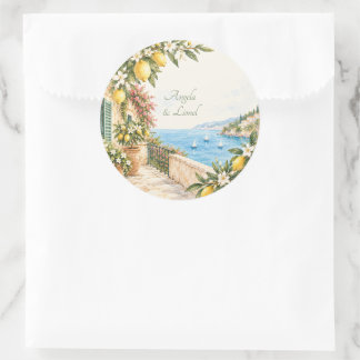 Amalfi-Küste Positano Zitronen-Aquarell-Hochzeit Runder Aufkleber