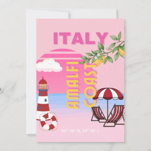 Amalfi Küste, Preppy Travel, Rosa Feiertagskarte