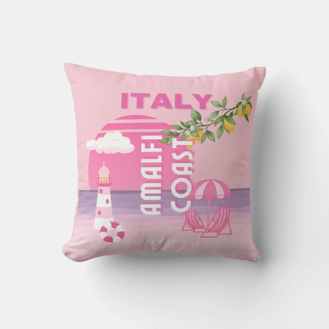 Amalfi Küste, Preppy Travel, Rosa Kissen (Vorderseite)