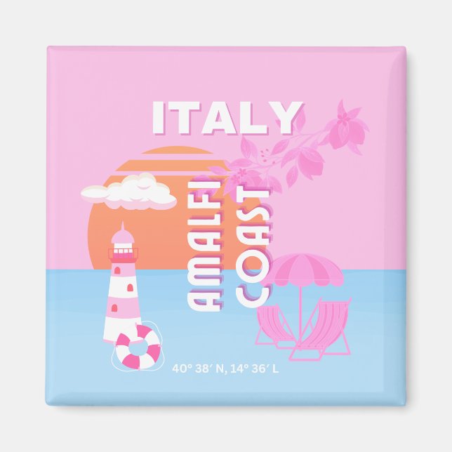Amalfi Küste Reisen Kunst, Preppy Travel, Rosa Magnet (Vorne)