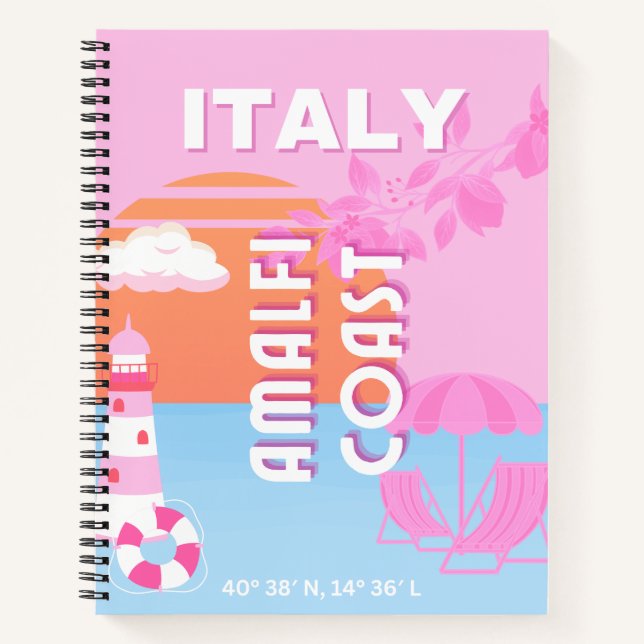 Amalfi Küste Reisen Kunst, Preppy Travel, Rosa Notizbuch (Vorderseite)