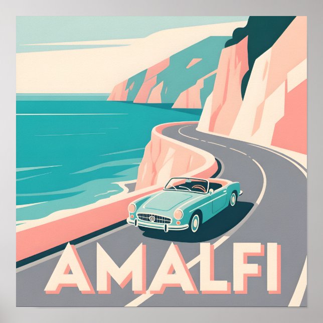 Amalfi Küste Retro Reisen : Vector Art Square Poster (Vorne)