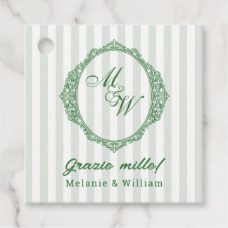 Amalfi-Küste Sage Stripe Monogram Hochzeit Geschenkanhänger