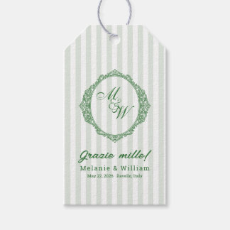 Amalfi-Küste Sage Stripe Monogramm Hochzeit Geschenkanhänger
