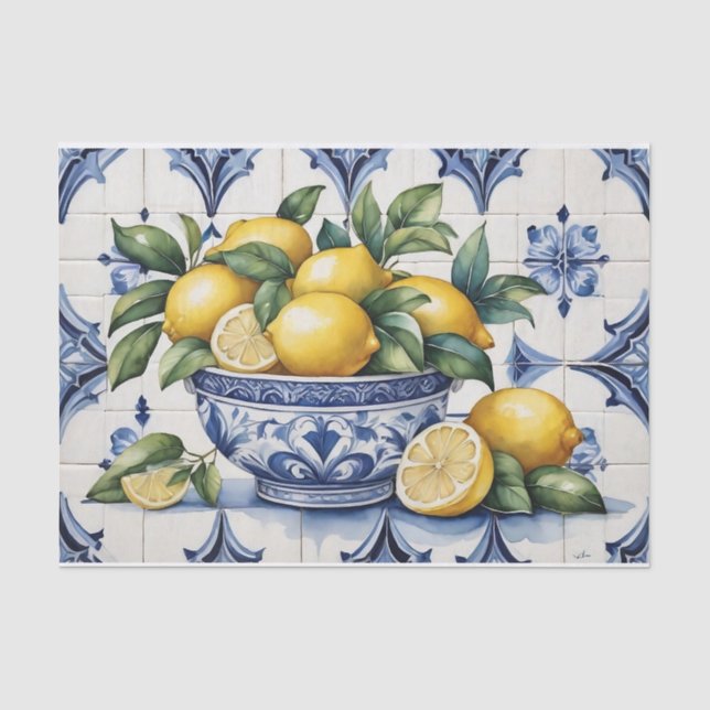 Amalfi Küste Schüssel Zitronen Seidenpapier (Vorderseite)