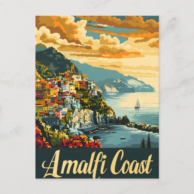 Amalfi Küste Sonnenuntergang Postkarte (Vorderseite)
