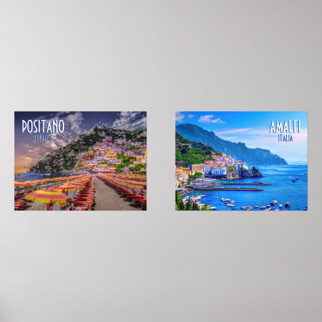 Amalfi Küste und Positano Italien Reiseplakat Bilderwand Sets (Vorderseite)