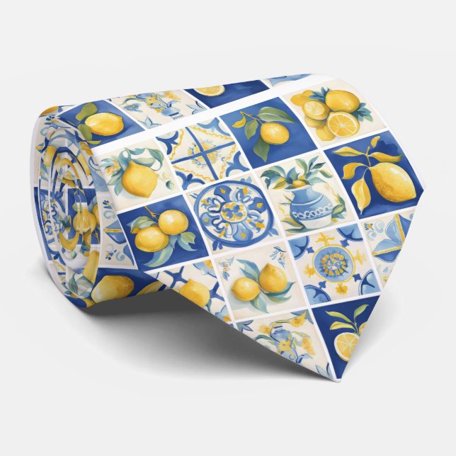 Amalfi Küste Wasserfarbe Mittelmeer Zitrone Neck T Krawatte (Gerollt)
