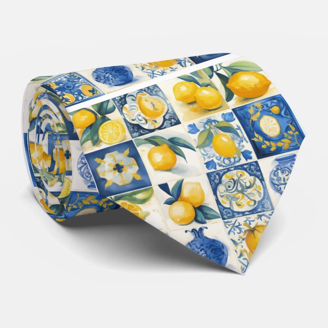 Amalfi Küste Wasserfarbe Mittelmeer Zitrone Neck T Krawatte (Gerollt)