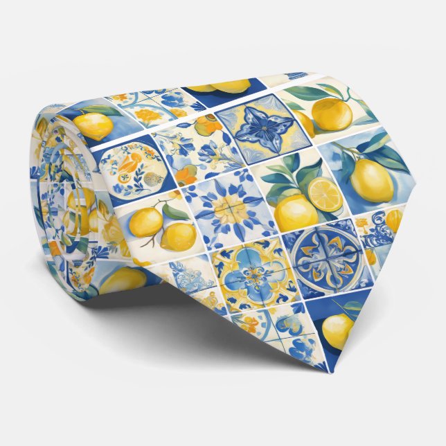 Amalfi Küste Wasserfarbe Mittelmeer Zitrone Neck T Krawatte (Gerollt)