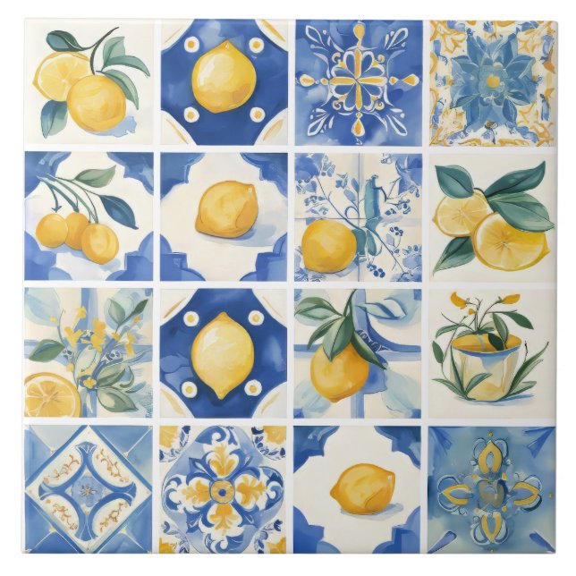 Amalfi Küste Wasserfarbe Mittelmeerlemon Fliese (Vorderseite)