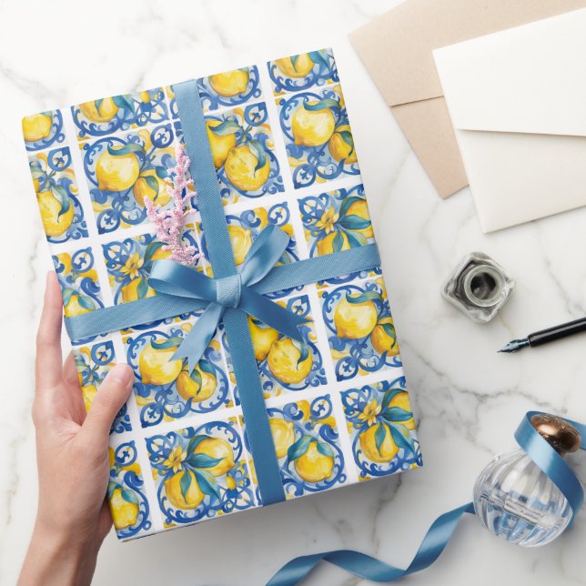 Amalfi Küste Wasserfarbe Mittelmeerlemon Geschenkpapier (Schenken)
