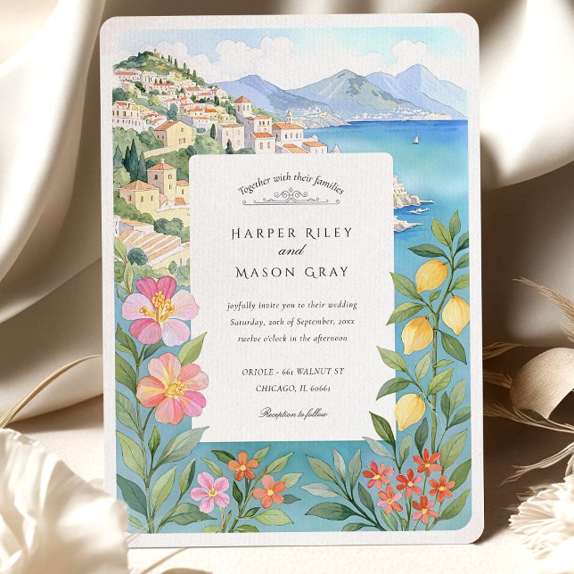 Amalfi-Küste Wasserfarbe Zitronenblüten Hochzeit Einladung (Von Creator hochgeladen)