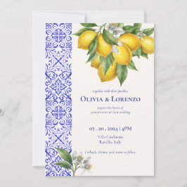 Amalfi-Küsten-Zitrone- und Blaukachel-Hochzeitsein Einladung