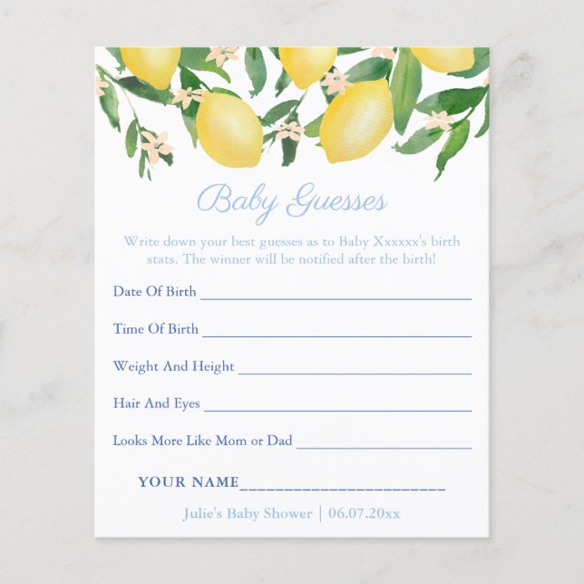 Amalfi Lemons Baby Predictions Carte de jeu de dou (Devant)
