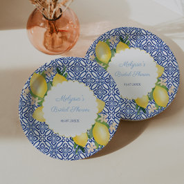 Amalfi Lemons Blue White Italy Tiles Brautparty Pappteller