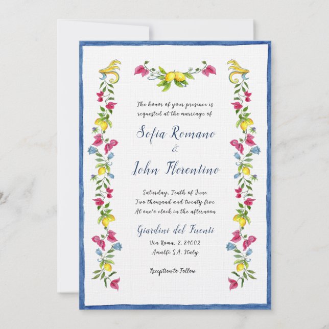 Amalfi Mediterrane Gartenhochzeit Einladung (Vorderseite)