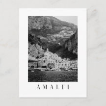 Amalfi-Ortsansichtskarte in Schwarz-Weiß