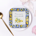 Amalfi Positano blue tiles lemons bridal shower Pappteller<br><div class="desc">Amalfi Positano Vietri blue Majolica tiles lemons bridal shower tableware personalized plates, Mediterranean themed blue white and yellow bridal shower plates.</div>