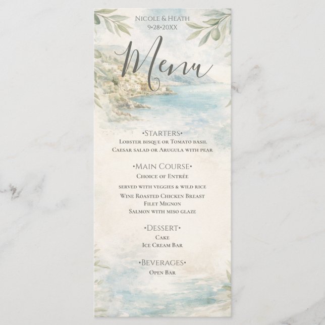 Amalfi Reverie — Mediterranean Coast Wedding Menu (Devant)