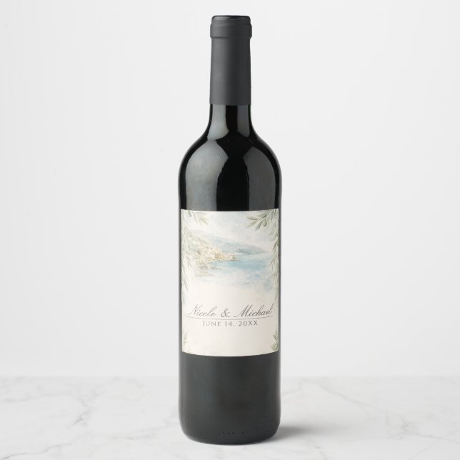 Amalfi Reverie — Mediterranean Coastal Wedding Weinetikett (Vorderseite)