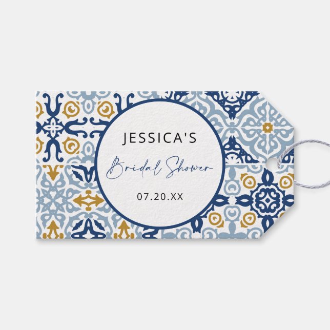 Amalfi Tile Blau Gelbes Brautparty Geschenkanhänger (Vorderseite (Horizontal))