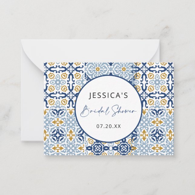 Amalfi Tile Blau Gelbes Brautparty Mitteilungskarte (Vorderseite)