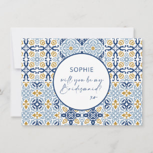 Amalfi Tile Blue Yellow Bridesmaid Vorschlag Card Dankeskarte