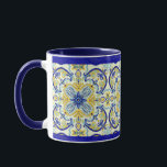Amalfi Tile Tassen Yellow Blue Aquamarin<br><div class="desc">Amalfi Kachel sehen Kaffee Tee Tasse. Helles Muster.</div>