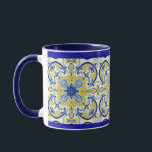 Amalfi Tile Tassen Yellow Blue Aquamarin<br><div class="desc">Amalfi Kachel sehen Kaffee Tee Tasse. Helles Muster.</div>