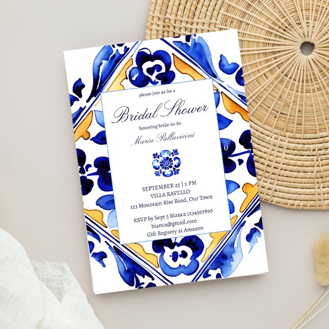 Amalfi Vietri Brautparty Einladung (Amalfi Vietri Italian Mediterranean blue tiles bridal shower template Invitation digital download)