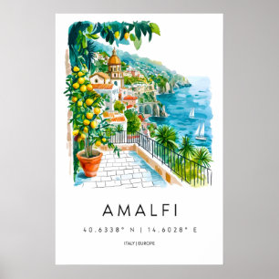 Amalfi Wasserfarbe Vintage Reise Park Nationaler S Poster