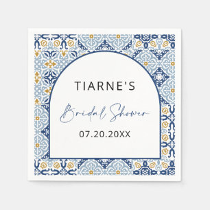 Amalfi Yellow Blue Tile Custom Brautparty Serviette