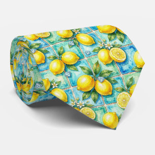 Amalfi-Zitrone-Mittelmeer-Faux-Diamanten-Faux-Seid Krawatte