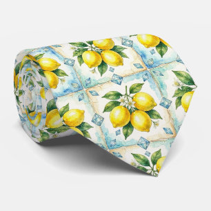 Amalfi-Zitrone-Mittelmeer-Faux-Diamanten-Faux-Seid Krawatte